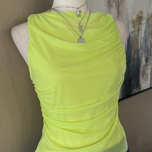 Lime Green Mesh mock neck Sleeveless Top - Picture 9 of 13